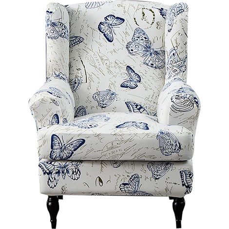 Housses de fauteuils à oreilles extensibles en spandex, housses de canapé imprimées, housses de protection pour meubles, housses souples avec base élastique pour fauteuils à oreilles (1/5)