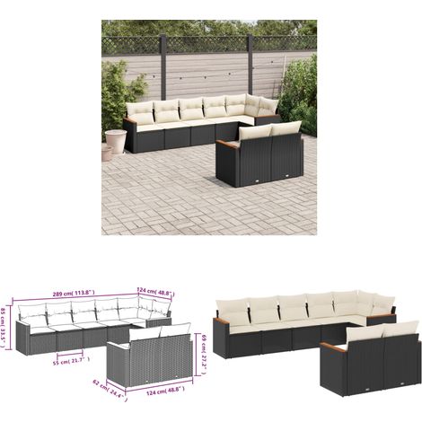 8-tlg. Garten-Sofagarnitur mit Kissen Schwarz Poly Rattan - Gartenmöbel - Outdoor Möbel - Rattan Sofa - PE-Rattan - Lounge Set - Home & Living (1/3)