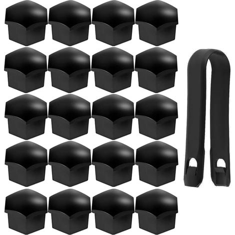 20pcs 17mm Capuchons d'écrou de Roue de Voiture Cache-vis Boulon Jantes Décoration Extérieure Anti-poussière (Noir) (1/5)