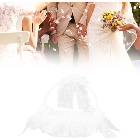 Panier de fleurs de mariage avec dentelle blanche, panier romantique, léger et élégant pour les noces (1/5)