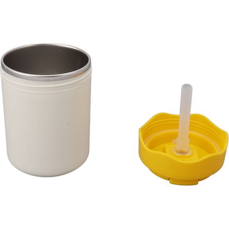 Mug isotherme à double paroi en acier inoxydable 304, 450 ml, jaune, avec paille intégrée. (1/5)