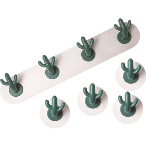 Sets de Crochets Adhésifs Muraux Lot de 2 en Résine et Acier Inoxydable de Cactus Vert, Auto-adhésifs Perforation pour Décoration et Organisation Maison (1/5)