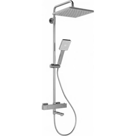 Colonne de douche thermostatique bain/douche – Sécurité 38°C anti‑brûlure – Tête pluie carrée 300x200 mm – Douchette carrée 5 fonctions – Barre réglable – Chromé – Square bathtub faucet