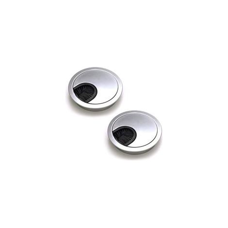 Lot de 2 Passe Cables Ronds Encastrables, Passe Cable Fil Métal Acier Brossé Design, Rangements de Cables pour Table de Bureau Diamètre 60 mm - Argent Perle Chrome DA