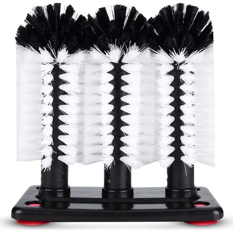 Gläserbürste, Gläserwaschbürste, 3-Kopf-Gläserwascher mit Saugnapfsockel, Glasflaschen-Reinigungsbürste, Glasreinigungsbürste, Flaschenbürste mit Saugnapf, Babyflaschenbürste, 19 x 10 x 19 cm (1/5)