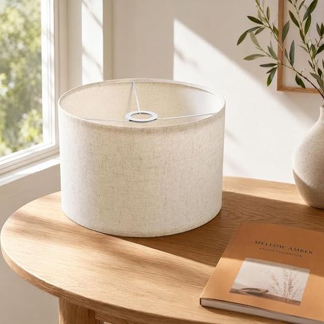 2 Pièces Abat-Jour en Tissu, H20 x Ø30 cm Abat-Jour Rond en Lin avec Bague d'Adaptation E27 vers E14, Abat-Jour Cylindrique Tissu pour Lampadaire Suspension Applique Murale Lampe de Chevet(Beige) (1/5)