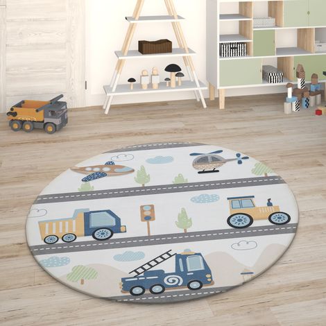 Paco Home Kinderteppich Teppich Kinderzimmer Spielmatte Straßenteppich Spielteppich Bunt, 80 cm Rund