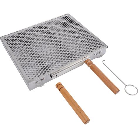 Panier à griller pour barbecue en acier inoxydable, portable, pour le camping et les activités de plein air. Double poignée et séparateurs amovibles pour poissons, viandes et légumes. (1/5)