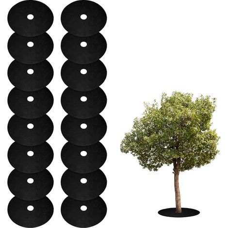 16pcs Anneau De Paillage pour Arbres 42cm Non-Tissé Rond Noir (1/5)
