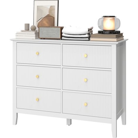 Commode 6 tiroirs meuble de rangement moderne blanc 100 x 40 x 78 cm