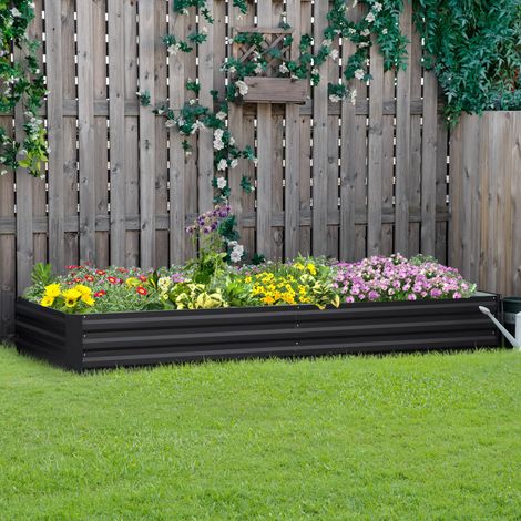 Carré potager de jardin rectangulaire jardinière extérieure 241 90 x x 30 cm tôle d'acier ondulée gris (1/4)