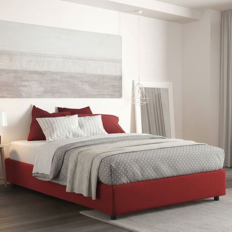 Talamo Italia Cama matrimonial Grace, Cama contenedor con revestimiento de tela, 100% Made in Italy, Apertura frontal, con colchón Cm 160x200 incluido, Rojo, con embalaje reforzado (1/5)