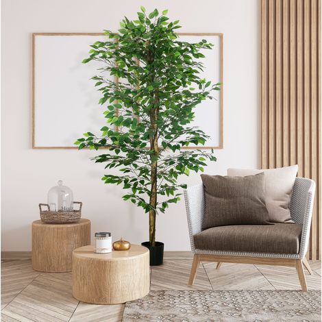 Ficus artificial de plástico de 180 cm con maceta, verde HAVRYA (1/5)