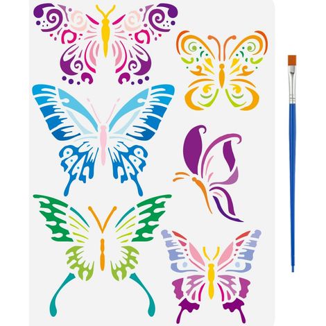 Modèle de Peinture de Papillon Avec Pinceau 29.7X21cm Divers Modèles de Peinture à Thème de Papillons Pochoirs D'Insectes Pochoir D'Artisanat D'Art DIY Réutilisable pour Murale Maison (1/5)