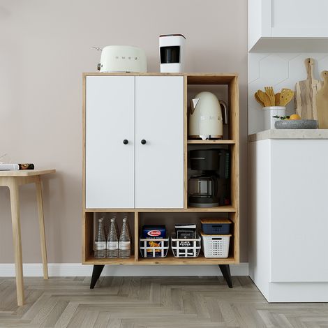 Roomart SIMON Mehrzweckschrank 90 cm breit, Weiß-Eiche