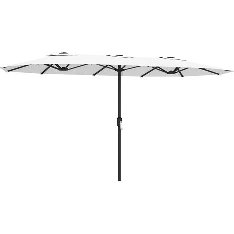 Ombrellone Doppio a 12 Stecche con Manovella, in Métalo e Poliestere, 4.6x2.7 m, Bianco