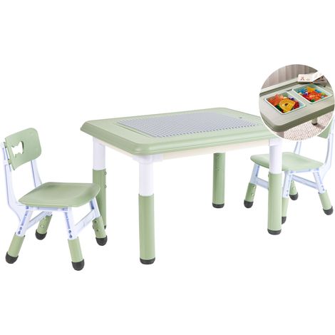 Kids Table and Chairs Green HDPE Flip-Over Tabletop for Building Block Sensory Play Containers BONDO (1/5)