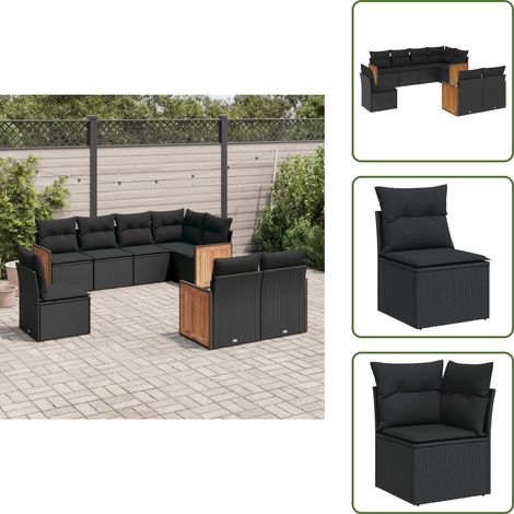 The Living Store 8-tlg. Garten-Sofagarnitur mit Kissen Schwarz Poly Rattan - Gartenmöbel - Rattan Möbel - Lounge Set - Gartenlounge - Esstischgarnitur (1/5)