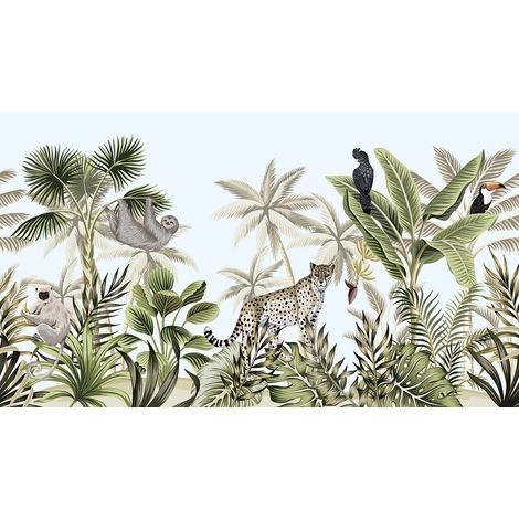 Papier peint panoramique enfants - Jungle Animaux - 130 cm x 74 cm (1/2)