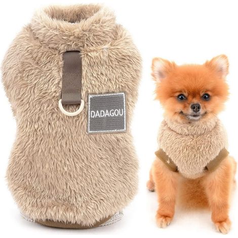 1 Pull Polaire Sherpa, Col Roulé, Anneau En D, Marron, Pour Petits Chiens Chats