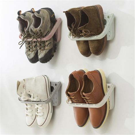 4 étagères à chaussures murales créatives sans clous, sans poinçon, collées, étagères à chaussures murales pliables, cintres pour étagères à chaussures pliables, 27,9 14,5 2 cm, blanc, rose, gris, b (1/4)
