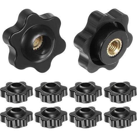 10pcs Star Knobs M5 Female Thread 25mm Plastic Head Screw-on Brass Clamping Handles with Through Hole, Threaded Hand Knobs, Black (1/5)