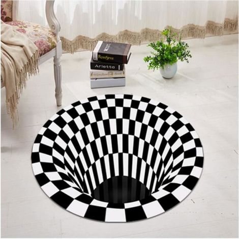 Tapis de Sol 3D - - Vortex Illusion - Noir Blanc - 120 cm - Antidérapant (1/4)