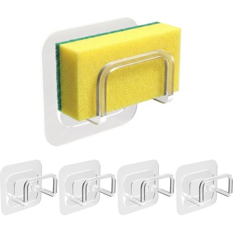 Lot de 4 Porte eponge evier cuisine - Porte Éponge Adhésif Transparent (1/5)