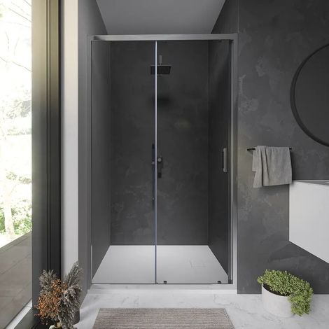 Porta Doccia per Nicchia Scorrevole 130 cm Profili in Alluminio Cromato Vetro 6 mm Trasparente Regolabile 127-131cm h198 - Reversibile Mod. Tahiti