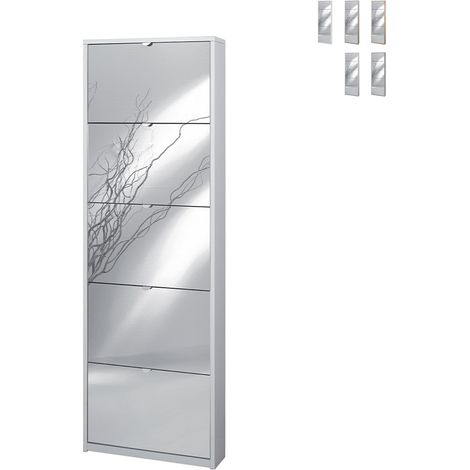 Zapatero delgado con cinco puertas en Ash White espejo 63x18x h190 cm (1/5)