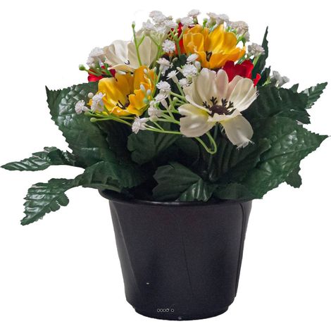 Pot de fleurs artificielles pour le cimetière H 22 cm D 18 cm Jaune-orange - couleur: Jaune-orange