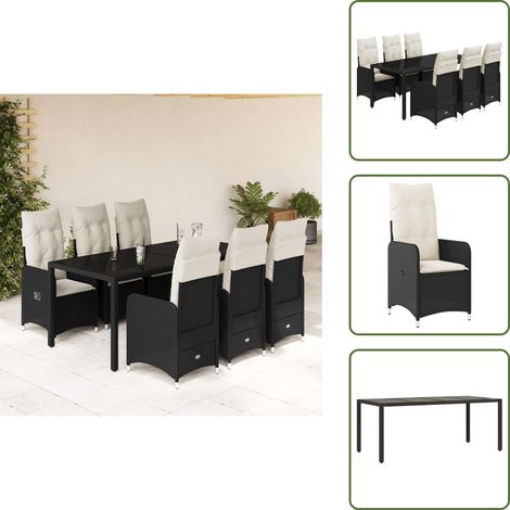 7-tlg. Garten-Bistro-Set mit Kissen Schwarz Poly Rattan - Bistro Set - Bistro Sets - Bistroset - Garten Bistro Set (1/5)