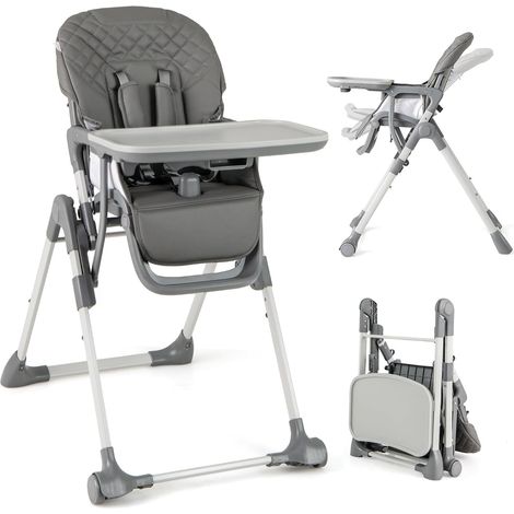 GOPLUS Chaise Haute Bébé Evolutive pour 6-36 Mois, Chaise Haute Bébé Pliable avec Repose-pieds, Plateau Amovible, Coussin de Siège, Harnais à 5 Points, Charge 15KG (Gris) (1/5)