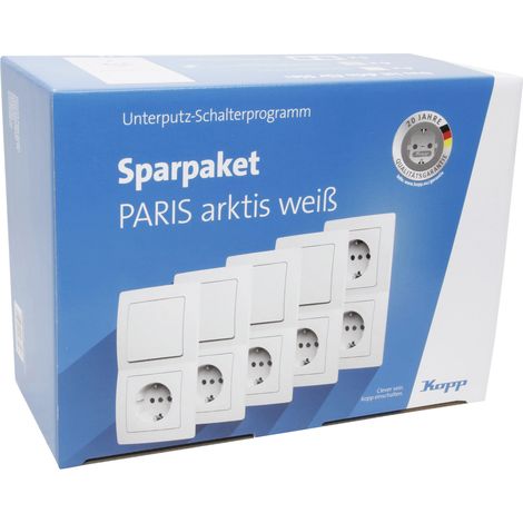 Kopp Schalter- Rahmen- & Steckdosen-Set Paris Sparpaket arktikweiß 15 Stück 990065007