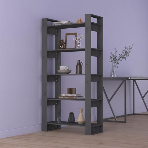 vidaXL Bibliothèque/Séparateur de pièce Gris 80x35x160 cm Bois massif (1/5)