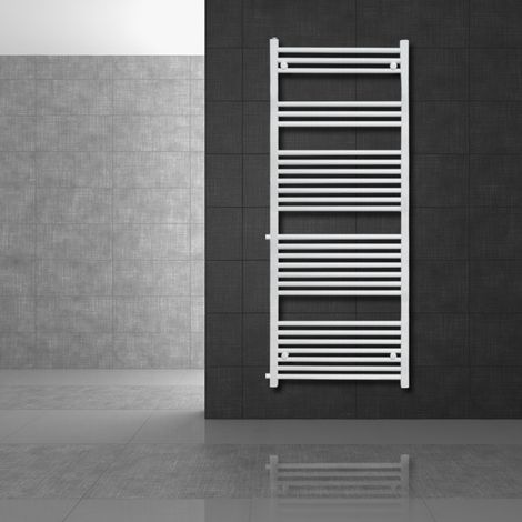 LuxeBath Radiador Toallero de Baño 600 x 1600 mm Blanco, Diseño Recto con Conexión Lateral + Juego de Válvula Termostática Calentador-Secador de Toallas Distancia Entre Ejes 650 mm (1/5)
