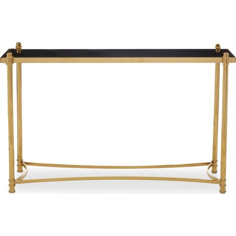 Interiors by Premier Black Glass and Metal Rectangular Console Table, Luxury Gold Console Table, Modern Hallway Console Table (1/5)
