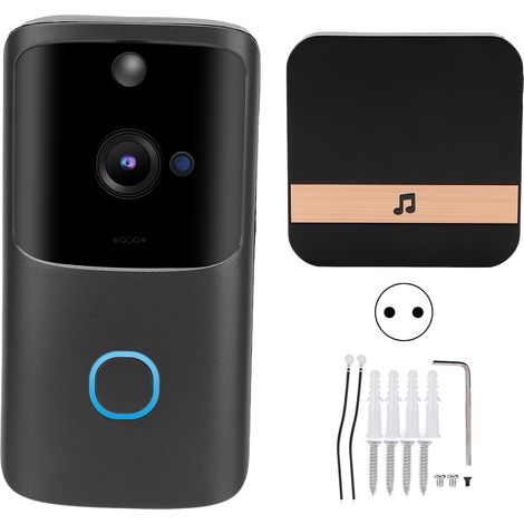 Sonnette vidéo sans fil WIFI 100DB, audio bidirectionnel, détection de mouvement, alarme, vision nocturne, interphone, prise EU 90‑260V (1/5)