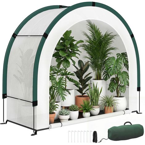 Serre de jardin portable pliable, petite serre de balcon en tissu PE, avec porte zippée, 200×80×164 cm, sur pied.