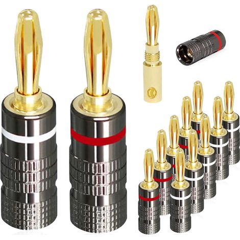 12 Fiches Bananes,Connecteur Plaqué Or 4,5mm,Cuivre Pur,Système HiFi Home Cinéma
