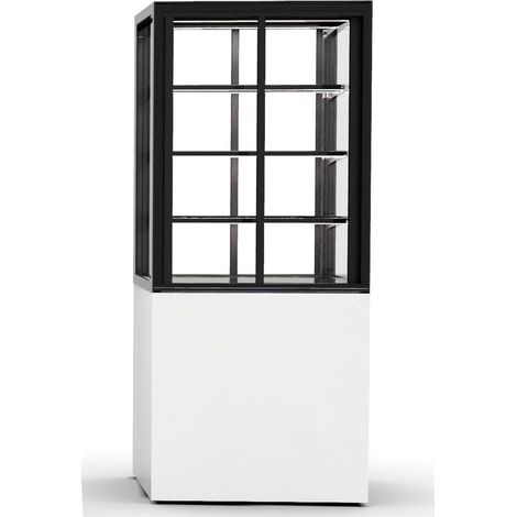 Vitrine Neutre à 4 Faces avec Base 60 - 600 x 600 x 1400 mm et avec Accès Frontal - 3 étagères Réglables - Sayl