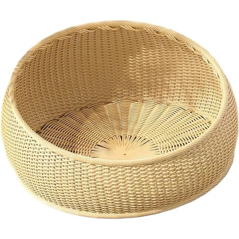 Cuccia per gatti in vimini intrecciato a mano, lavabile, resistente all'usura e ai graffi, accessorio per animali domestici, traspirante e confortevole, beige. (1/5)
