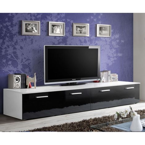 Meuble TV Design "Duo" 200cm Noir & Blanc (1/4)