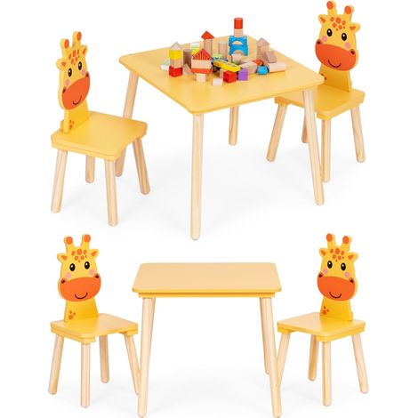 Juego de mesa y 2 sillas infantiles con diseño de jirafa