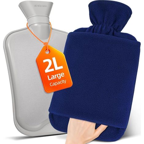 MUPAS Wärmflasche 2L Vliesbezug Auslaufsicher Känguru Tasche Blau (1/5)