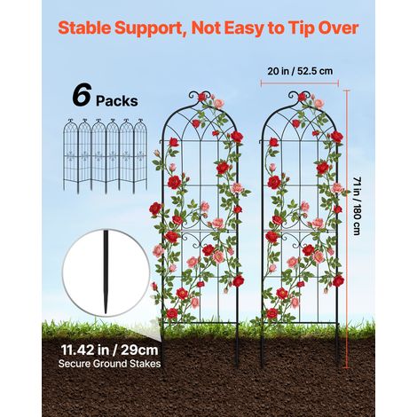 Treillis de Jardin Métal 52,5x180 cm Support de Plante Grimpante Lot de 6 Treillis pour Rosiers, Tomates, Concombres, Fleurs Légume… (1/5)