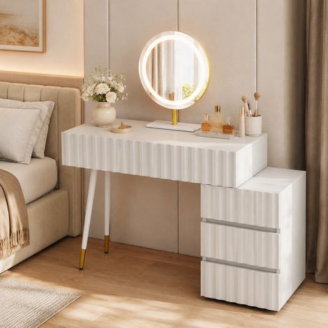 Toeletta 100/40/127 cm bianca con specchio LED, 5 cassetti e struttura stabile (1/5)