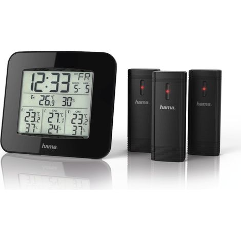 STATION MÉTÉO ''EWS-TRIO'', AVEC TROIS SONDES, NOIRES HAMA 00186311 (1/2)
