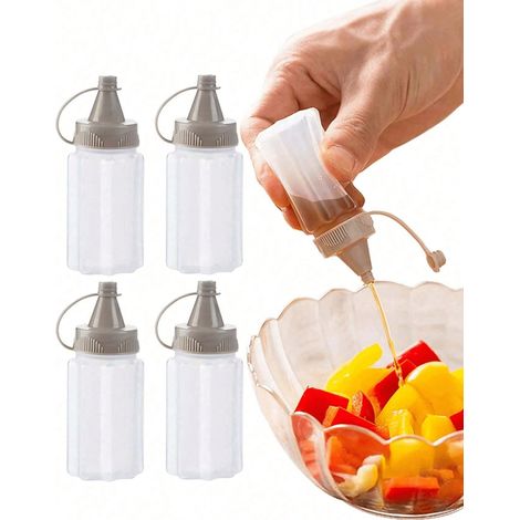 Lot de 3 bouteilles de condiments portatives à presser, mini bouteille de sauce translucide pour camping en extérieur (1/4)
