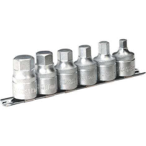 Sealey Hex Socket Bit Set with Rail 6pc Stubby 1/2""Sq Drive Metric AK6561 (1/2)